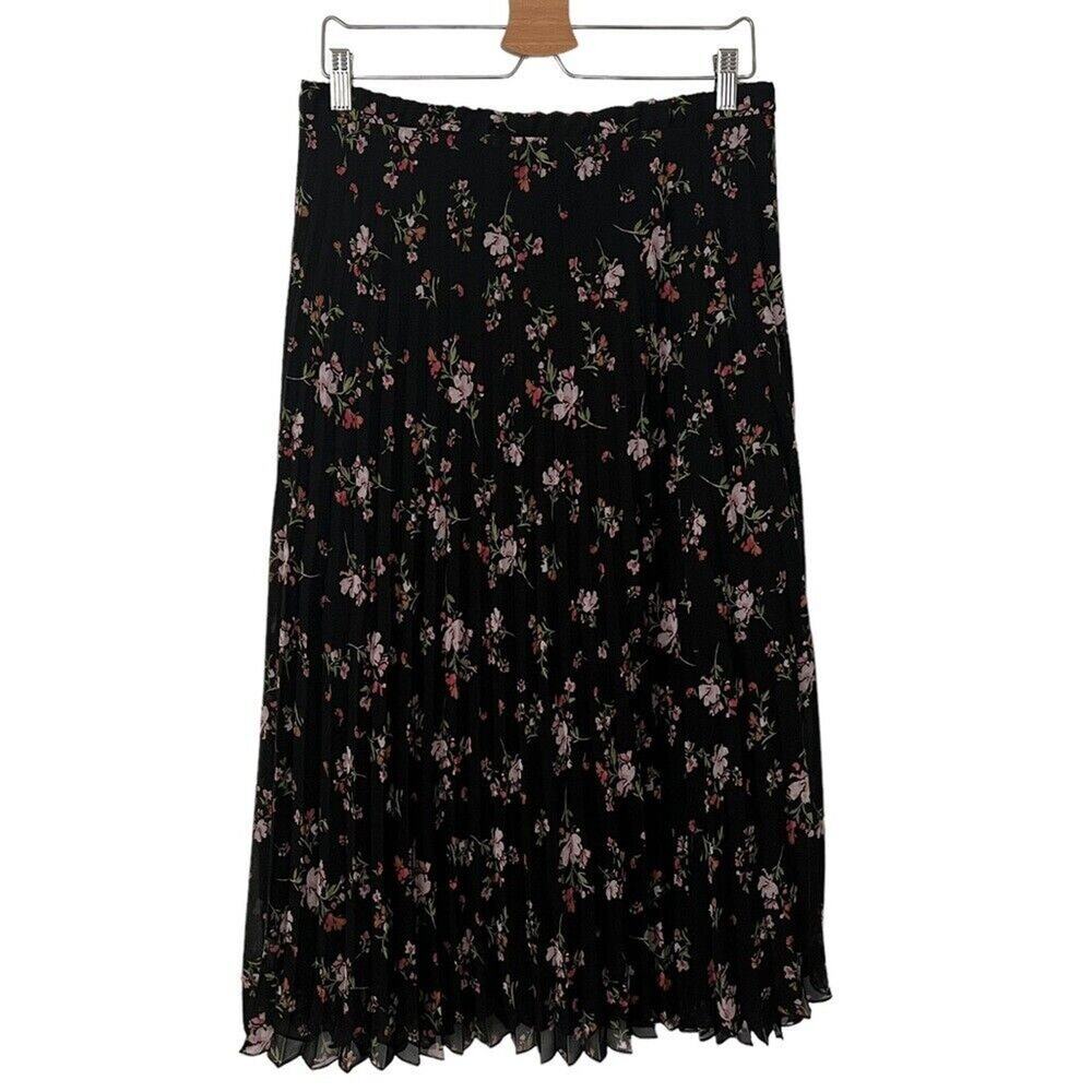 Vince Camuto floral black pleated midi skirt size 2xl